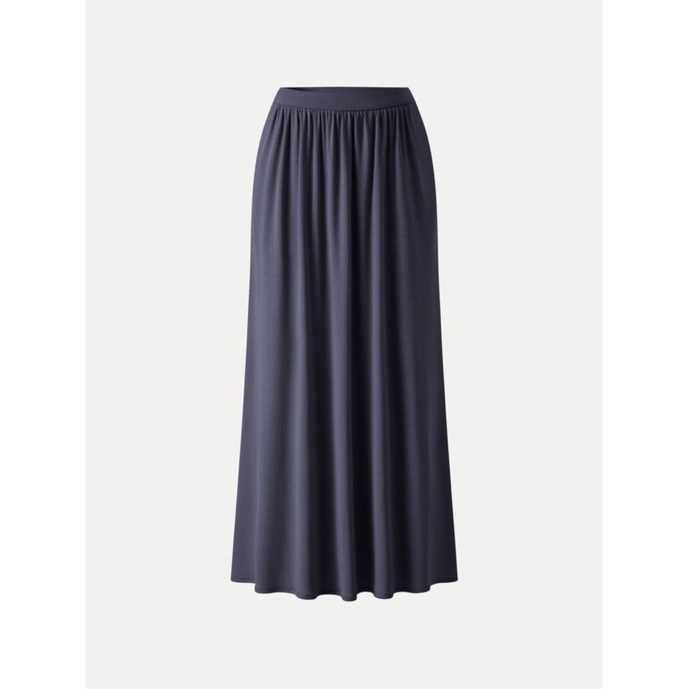 OGL Tencel-Linen Soft Knit Gathered A-Line Maxi Skirt Smoky Navy Large NWT